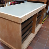 Retro School Bank of 10 Drawers With Vinyl Top - On Wheels