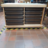 Retro School Bank of 10 Drawers With Vinyl Top - On Wheels
