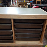 Retro School Bank of 10 Drawers With Vinyl Top - On Wheels