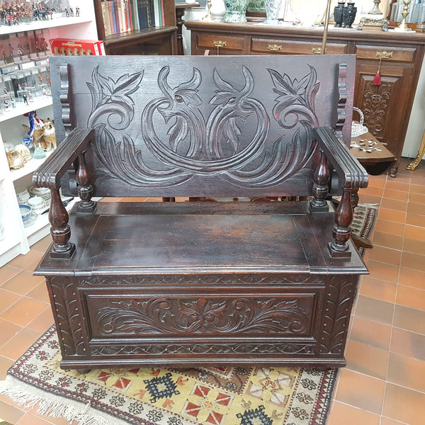 19th Century Gothic Revival, Carved Oak Monks Bench / Table