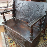 19th Century Gothic Revival, Carved Oak Monks Bench / Table